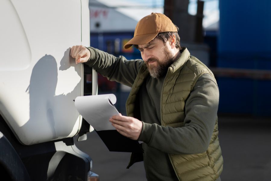 livraison de combustibles dans l’Aisne par un professionnel vérifiant une commande avant livraison de fioul chez un client